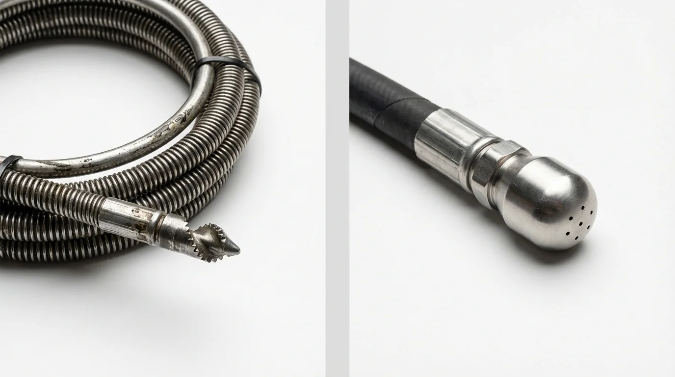 Drain snake cable and hydro jetting nozzle used for drain cleaning in Waxhaw, NC
