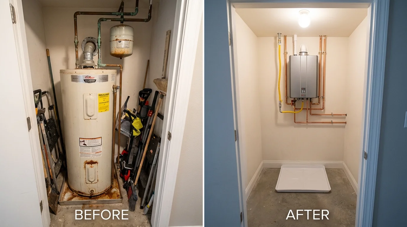 Tank water heater versus wall-mounted tankless unit comparison for Waxhaw, NC homeowners