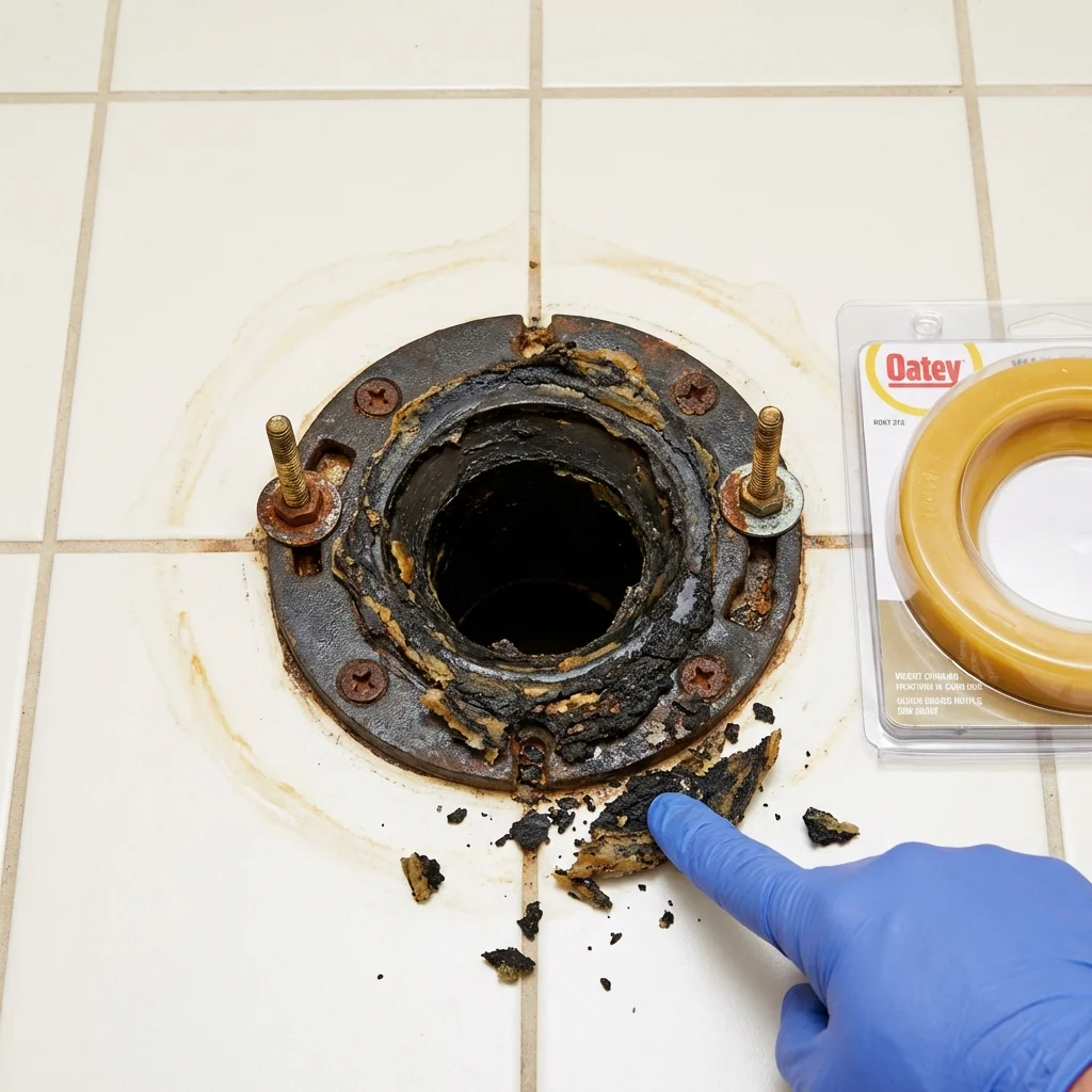 Failed wax ring showing water seepage at the base of a toilet in a Waxhaw, NC home