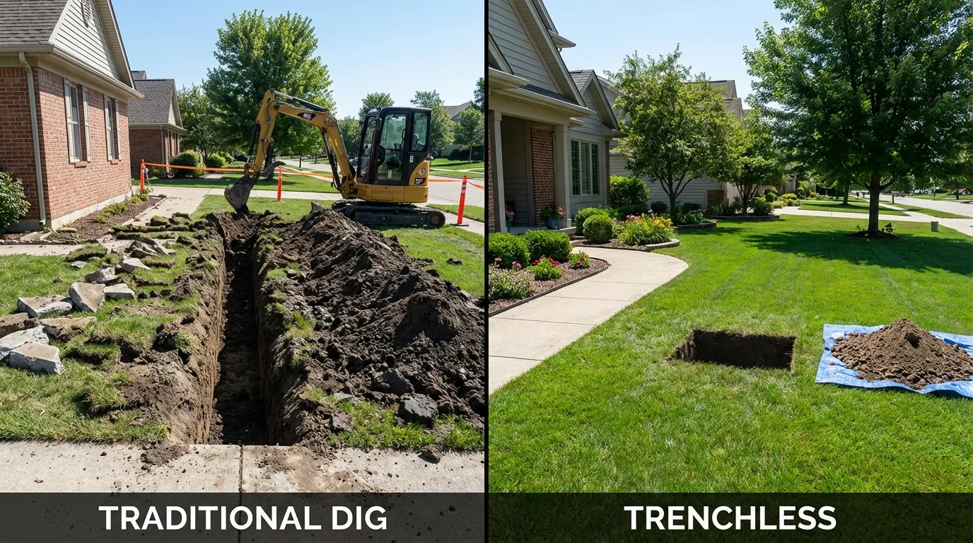 Trenchless sewer repair with minimal yard damage versus traditional excavation in Waxhaw, NC
